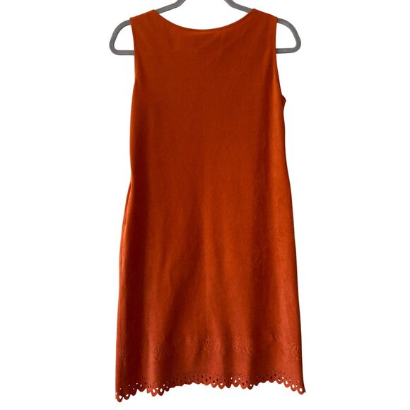 Veeko Orange Suede Sleeveless Dress With Eyelet Hem - Picture 2 of 8